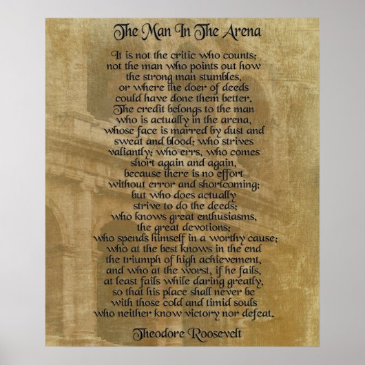 "Der Mann in der Arena" Theodore Roosevelt Poster (Vorne)