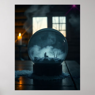 Der Mann in der Glaskugel – Mystische Surreal-Wand Poster