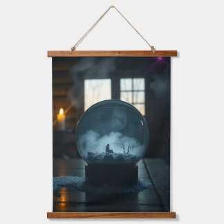 Der Mann in der Glaskugel – Mystische Surreal-Wand Wandteppich Mit Holzrahmen