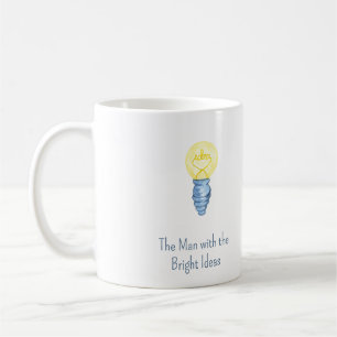 Der Mann mit der Glühbirne der hellen Ideen Kaffeetasse