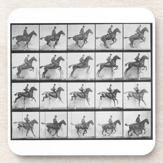 Der Mann und Pferd, die einen Zaun springen, Getränkeuntersetzer (Vorderseite)
