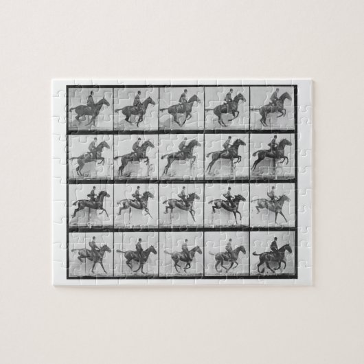 Der Mann und Pferd, die einen Zaun springen, Puzzle (Horizontal)