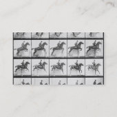 Der Mann und Pferd, die einen Zaun springen, Visitenkarte (Rückseite)