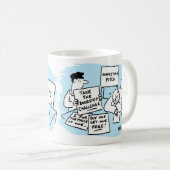 Der Marketing Manager wird auf einem Verkaufspunkt Kaffeetasse (VorderseiteRechts)