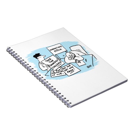 Der Marketing Manager wird auf einem Verkaufspunkt Notizblock (Rechte Seite)