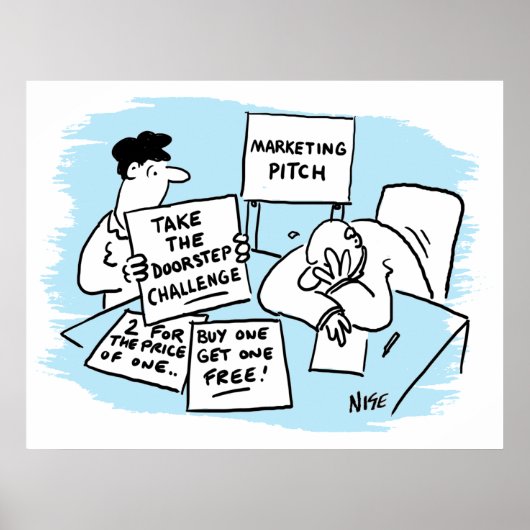 Der Marketing Manager wird auf einem Verkaufspunkt Poster (Vorne)