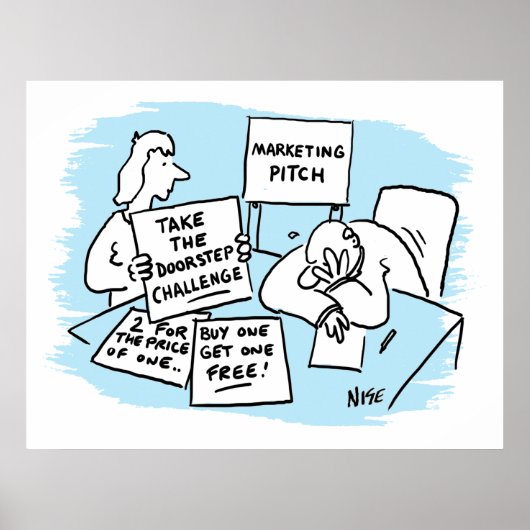 Der Marketing Manager wird auf einem Verkaufspunkt Poster (Vorne)