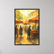 Der Markt der belebten Straße mit Wasserfarben und