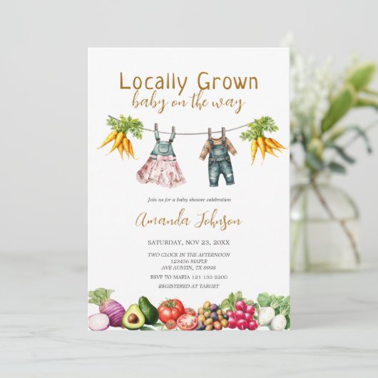 Der Markt für einheimische Bauern mit Babydusche Einladung (Stehend Vorderseite)