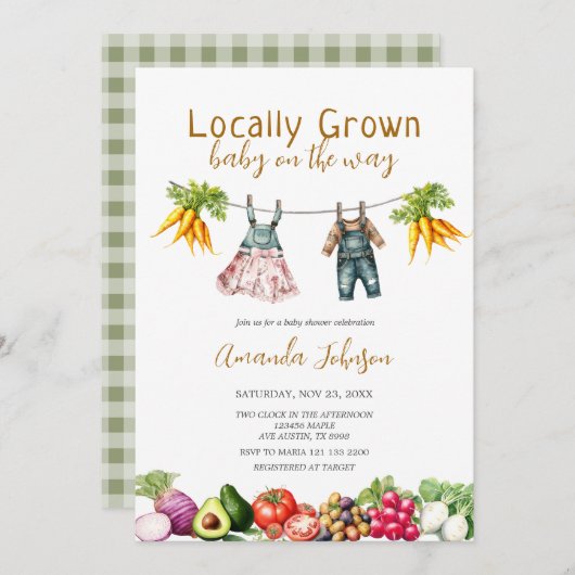 Der Markt für einheimische Bauern mit Babydusche Einladung (Vorne/Hinten)