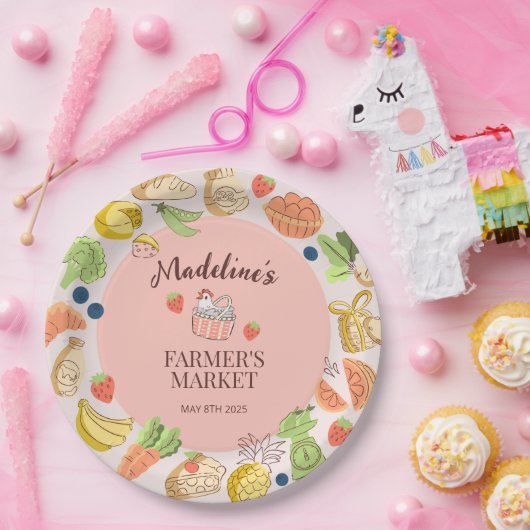 Der Markt für Obst und Gemüse in Pastellrosa Pappteller (Party)