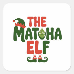 Der Matcha-Elf Lustiger Weihnachten Matcha-Getränk Quadratischer Aufkleber