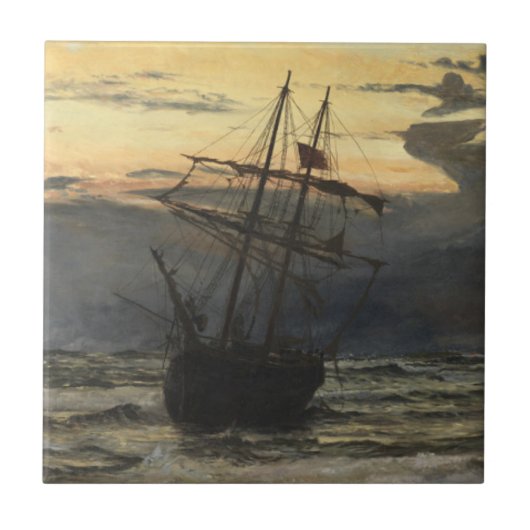 Der Meer-Strand nach einer Sturm-Zeit, Dämmerung Fliese (Vorderseite)