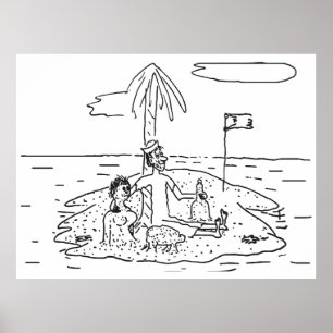 Der Mensch allein auf der Insel, lustig, Vintag, Poster