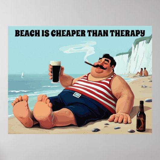 Der Mensch am Strand mit einem Bier, einem tollen Poster (Vorne)