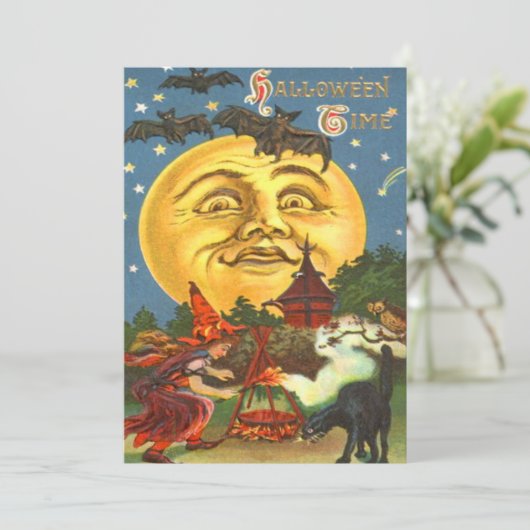 Der Mensch auf dem Mond, die Hexe, die schwarze Ka Einladung (Stehend Vorderseite)