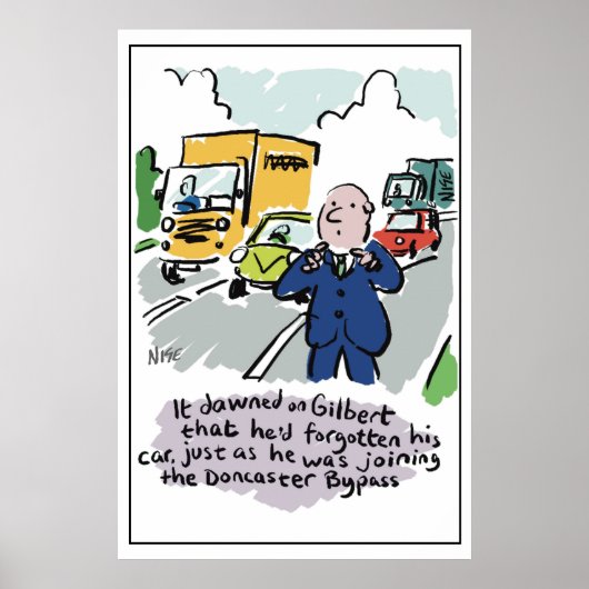 Der Mensch Autofahren merkt, dass er ein vergessen Poster (Vorne)