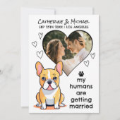 Der Mensch bekommt die Hand des französischen Bull Save The Date (Vorderseite)