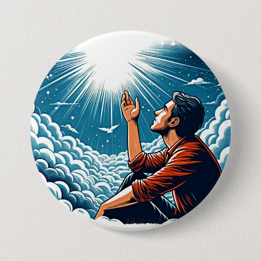 Der Mensch, der auf den Himmel hinaufblickt, spric Button (Vorderseite)