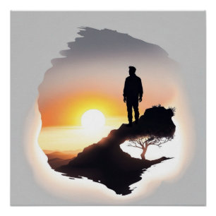 Der Mensch, der über den Sonnenaufgang nachdenkt Poster