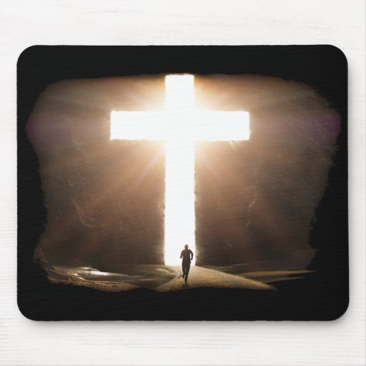 Der Mensch, der zum Christlichen Jesus-Kreuz läuft Mousepad (Vorne)