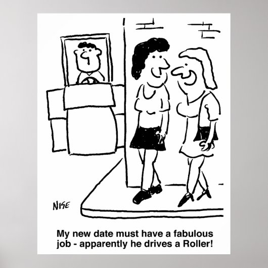 Der Mensch fährt einen Roller Funny Cartoon Poster (Vorne)