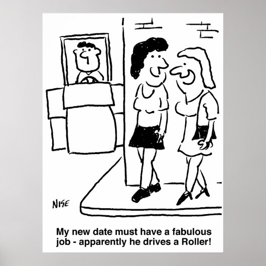 Der Mensch fährt einen Roller Funny Cartoon Poster (Vorne)