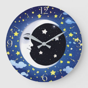 Der Mensch im Mond auf einem Sternenhimmel Große Wanduhr