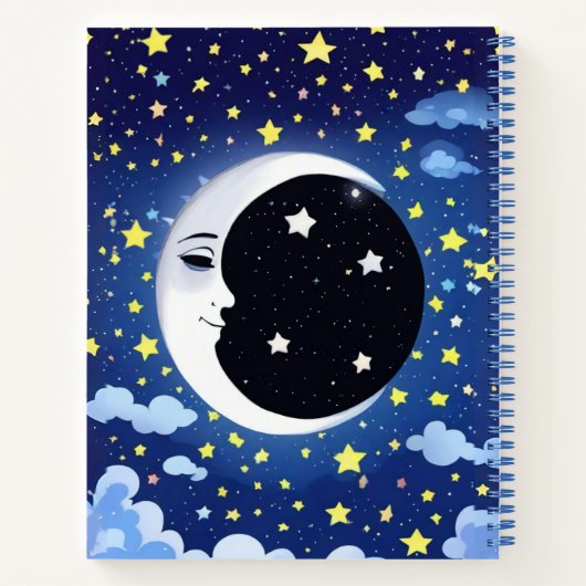 Der Mensch im Mond auf einem Sternenhimmel Notizblock (Rückseite)