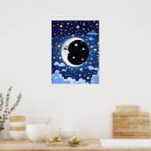 Der Mensch im Mond auf einem Sternenhimmel Poster (Küche)