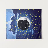 Der Mensch im Mond auf einem Sternenhimmel Wandteppich (Vorderseite (Horizontal))