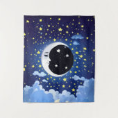 Der Mensch im Mond auf einem Sternenhimmel Wandteppich (Vorderseite)