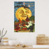 Der Mensch im Mond Schwarze Katze Hexenkatze Vollm Poster (Küche)