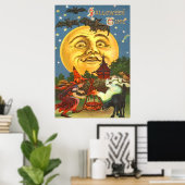 Der Mensch im Mond Schwarze Katze Hexenkatze Vollm Poster (Heimbüro)