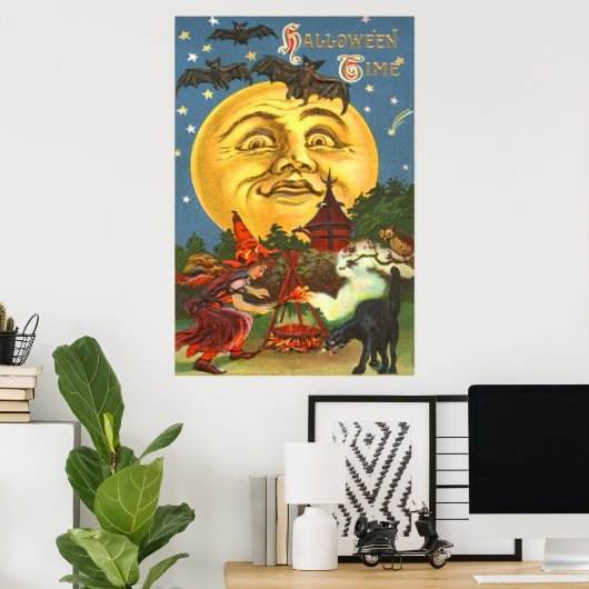 Der Mensch im Mond Schwarze Katze Hexenkatze Vollm Poster (Heimbüro)