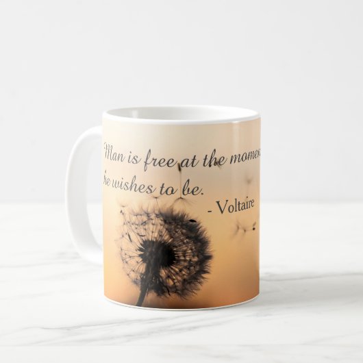 Der Mensch ist frei Voltaire Zitat Kaffeetasse (Vorderseite Links)