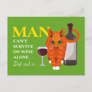 Der Mensch kann nicht allein mit Wein überleben Po Postkarte