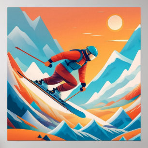 Der Mensch Skifahren auf dem Berg - Kunstdrucken Poster