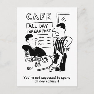 Der Mensch verbringt den ganzen Tag mit einem Früh Postkarte