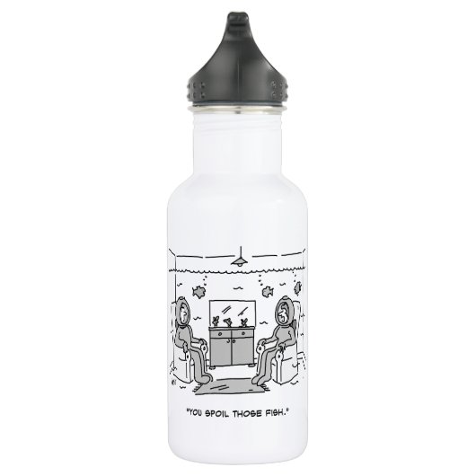 Der Mensch verwöhnt seinen tropischen Fisch - Der Edelstahlflasche (Rechts)
