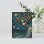 Der menschliche Baum hält Vögel im Mondschein Postkarte (Stehend Vorderseite)