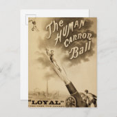 Der menschliche Kanonenball, Vintages Zirkusposter Postkarte (Vorne/Hinten)