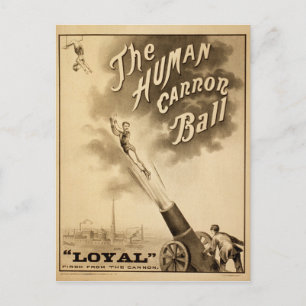 Der menschliche Kanonenkugel-Vintage-Zirkusakt vik Postkarte