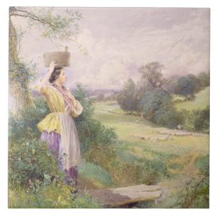 Der Milkmaid, 1860 (w/c auf Papier) Fliese