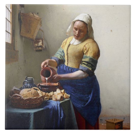 Der Milkmaid, c.1658-60 (Öl auf Leinwand) Fliese (Vorderseite)
