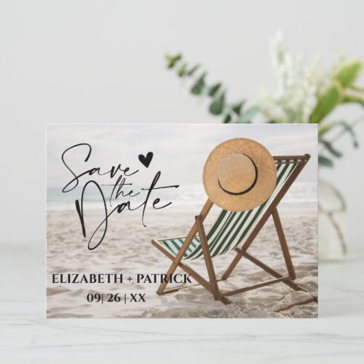Der minimalistische, tropische Strand Save The Date (Stehend Vorderseite)