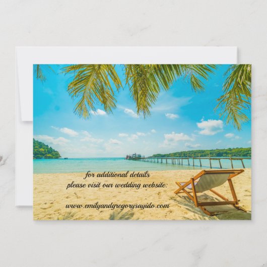 Der minimalistische, tropische Strand Save The Date (Rückseite)