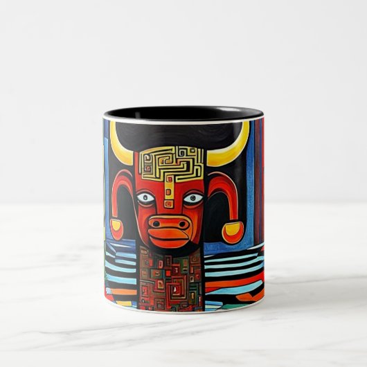 Der Minotaurus wartet Zweifarbige Tasse (Mittel)
