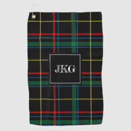 Der mit Monogramm moderne schwarze grüne karierte Golfhandtuch