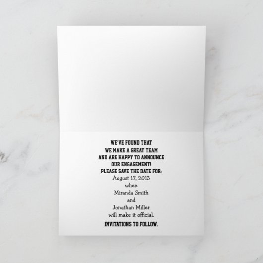 Der Mitt und der Baseball des Fängers VERLOBUNG Ankündigung (Innenseite)